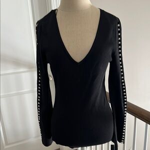 INC International Concepts Fitted Black Silver Embellished Blouse